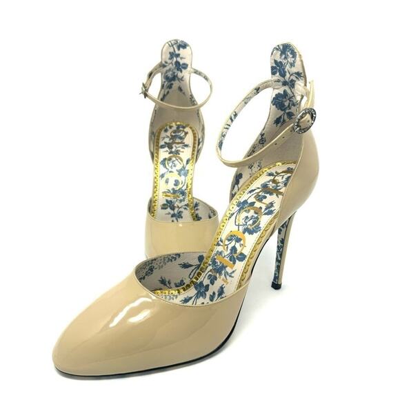 Gucci Patent Daisy 105 D’Orsay Pumps – 4.25″ Ankle-Strap, Beige, Size 9 - Picture 3 of 10